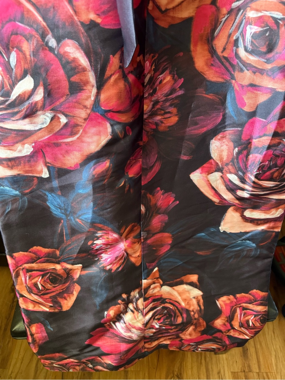 Kay Unger Floral Satin Cocktail Dress in Black with Orange-Pink Blooms - Picture 8 of 9